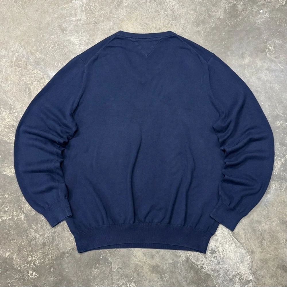 Tommy Hilfiger Navy V-Neck Knit Sweater Classic Flag Logo
